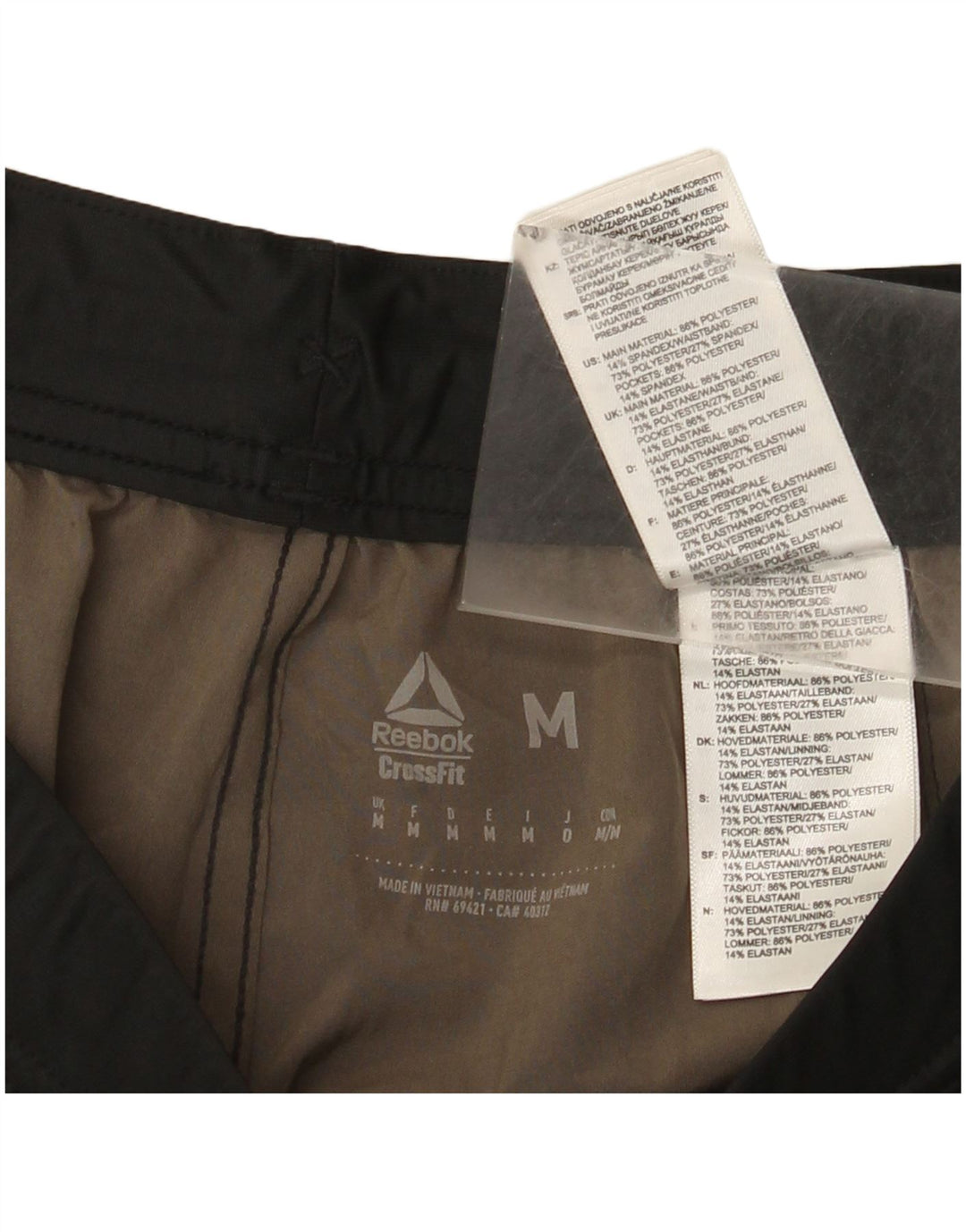 Pantaloncini sportivi Reebok Cross Fit da uomo con grafica grafica nera media in poliestere geometrico