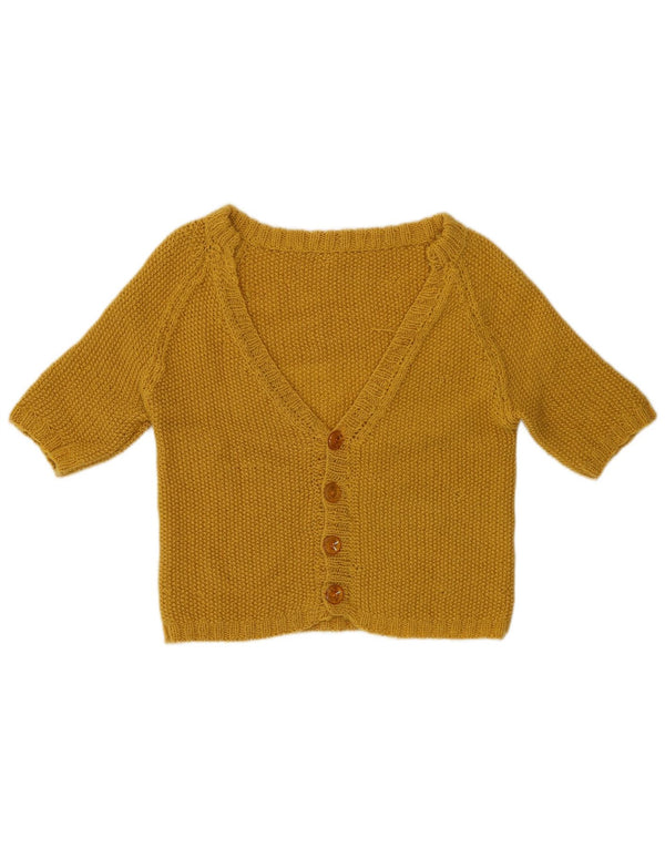 Maglione cardigan corto da donna vintage a 1/2 manica UK 10 piccolo verde