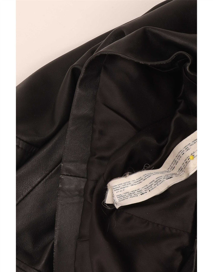 Giacca in pelle da donna vintage UK 10 piccola in pelle nera