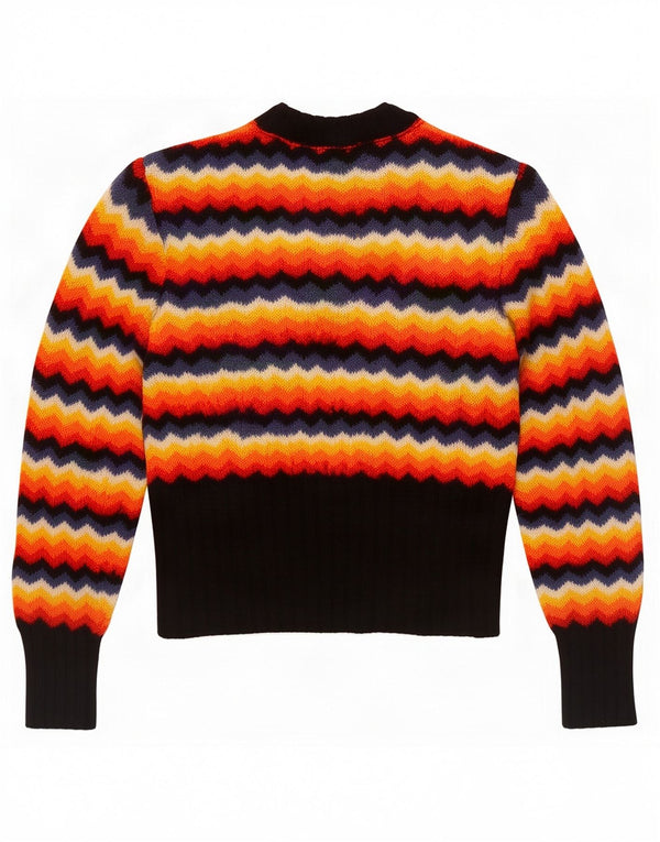 Maglione maglione vintage da donna con scollo a barca UK 12 Chevron medio multicolore