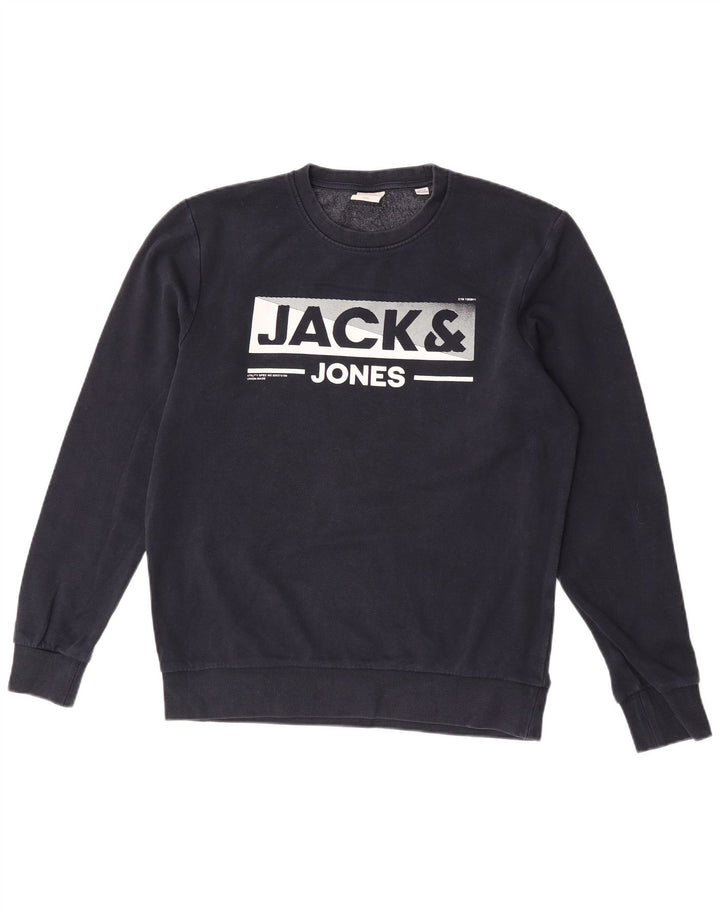 Jack & Jones Felpa con grafica da uomo Maglione medio in cotone blu navy