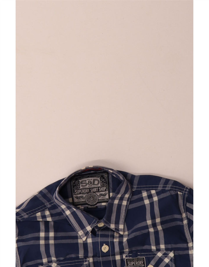 Camicia da uomo SUPERDRY in cotone scozzese blu medio