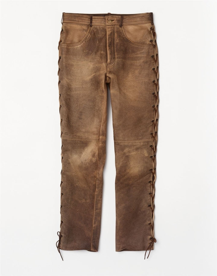 Pantaloni in pelle da uomo Pantera taglia 31 W31 L33 Pelle marrone