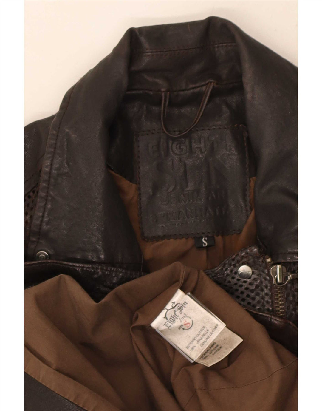 Giacca da motociclista in pelle da donna Eighth Sin UK 10 piccola marrone