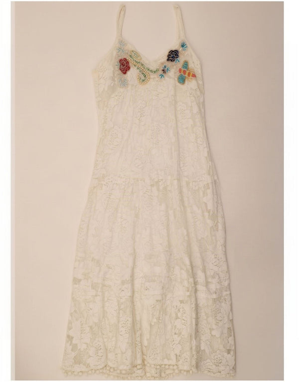 Antica Sartoria Abito lungo da donna senza maniche in pizzo UK 12 Medium White Floral