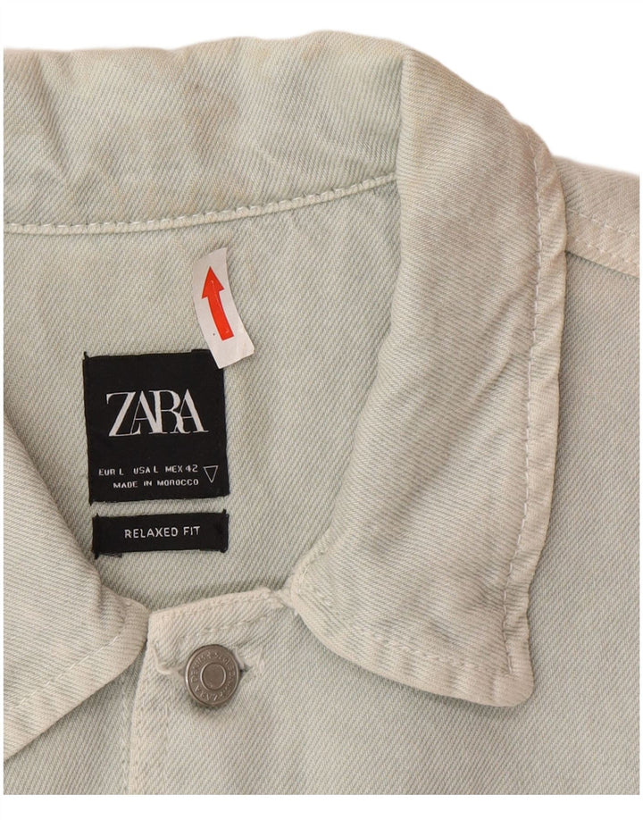 Camicia di jeans Zara da uomo dalla vestibilità rilassata, grande, in cotone blu