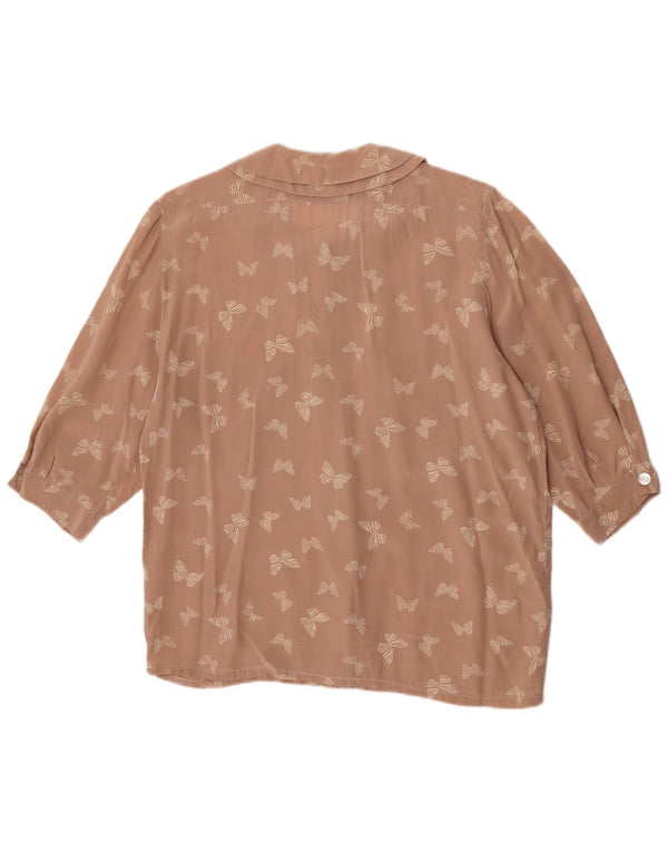 Camicetta vintage da donna con maniche a 3/4 UK 14 Farfalla marrone medio