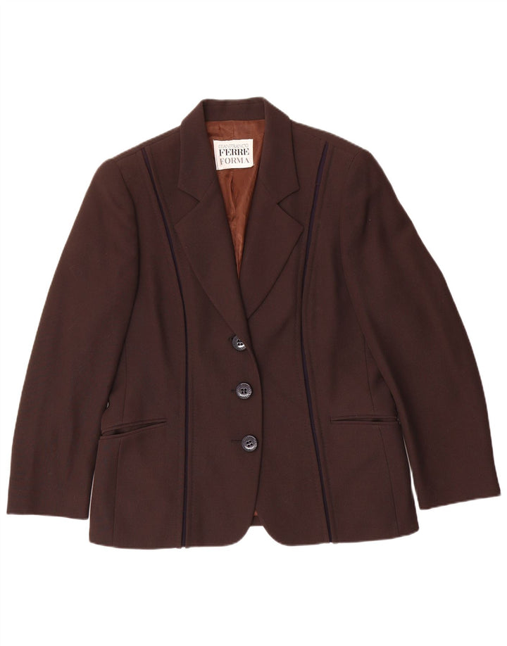GIANFRANCO FERRE Giacca blazer da donna a 3 bottoni UK 16 grande lana marrone
