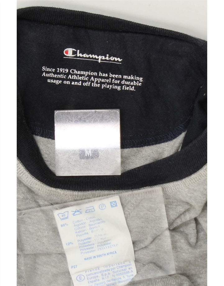 Champion Top grafico da uomo a maniche lunghe in cotone color block grigio medio