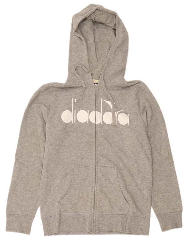 Felpa con cappuccio e zip grafica da donna Diadora UK 16 grande cotone chiazzato grigio