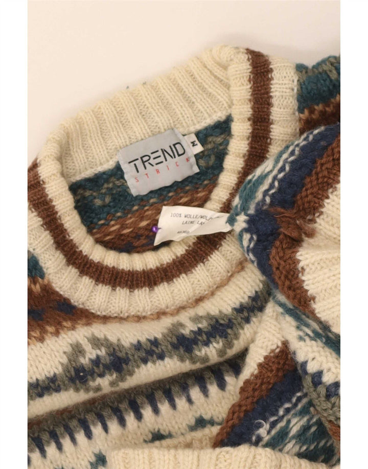 Maglione vintage da uomo girocollo in lana Fair Isle beige medio