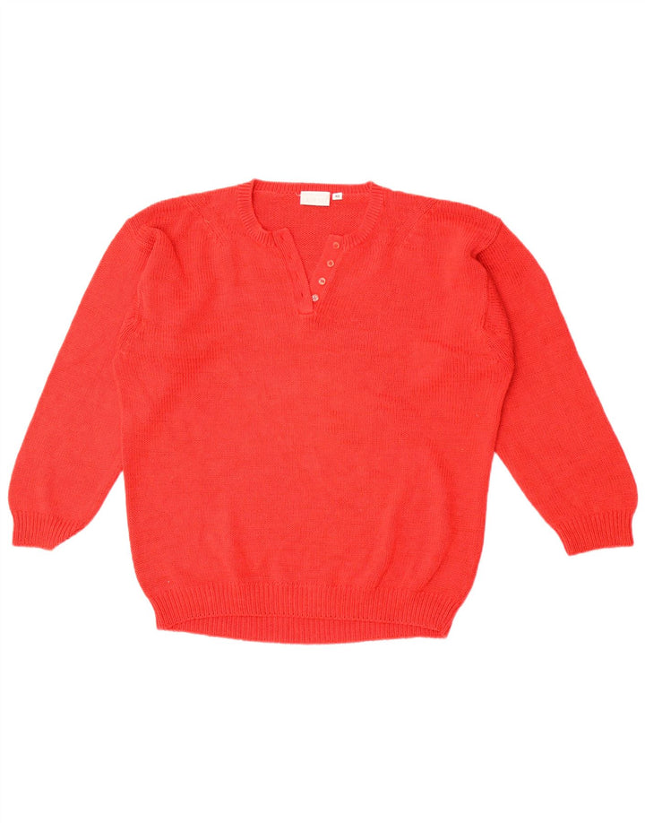 Maglione vintage da donna oversize con collo a bottoni EU 40 cotone rosso medio