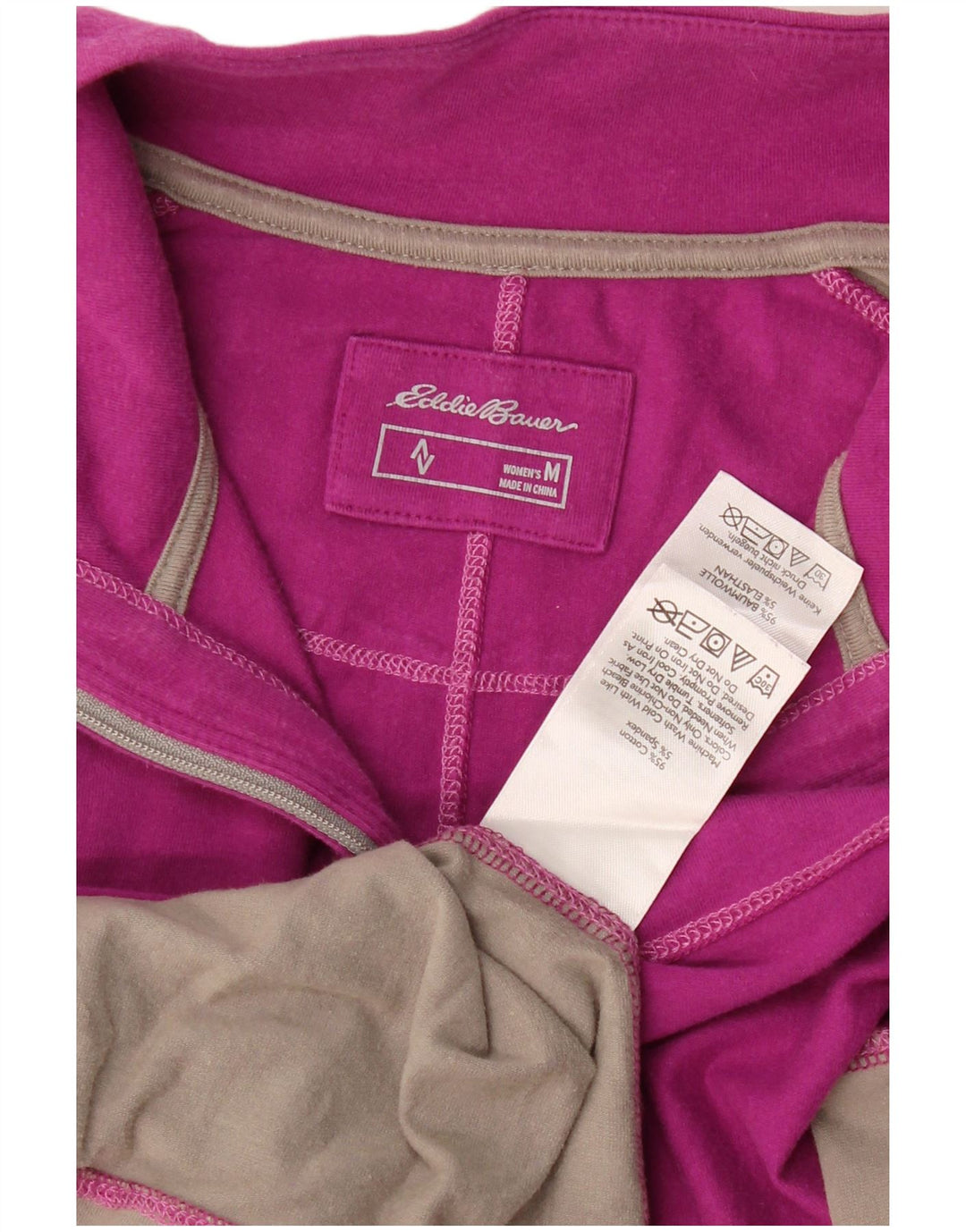 Eddie Bauer Top da donna con zip e collo a maniche lunghe UK 12 Blocco colore viola medio