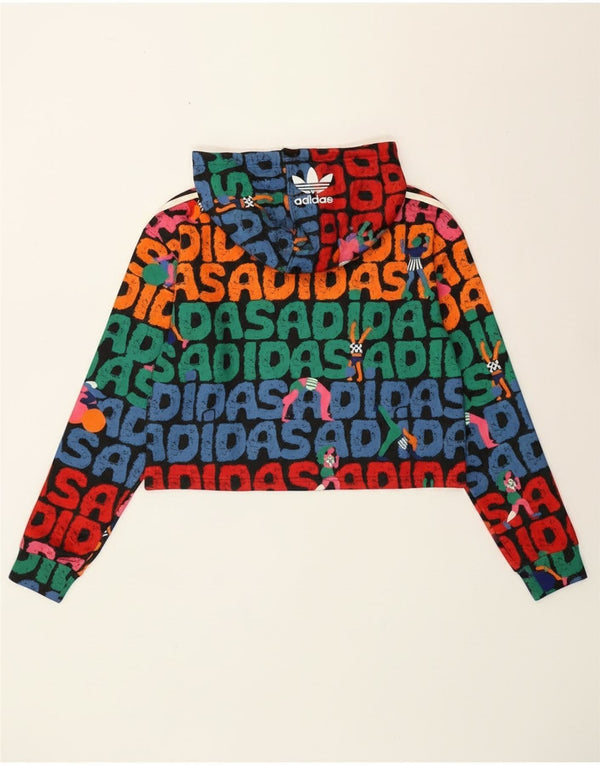 Maglione con cappuccio grafico corto da donna Adidas UK 12/14 medio multicolore
