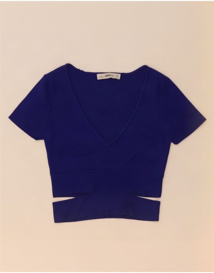 Top corto da donna Zara UK 8 piccolo in viscosa blu