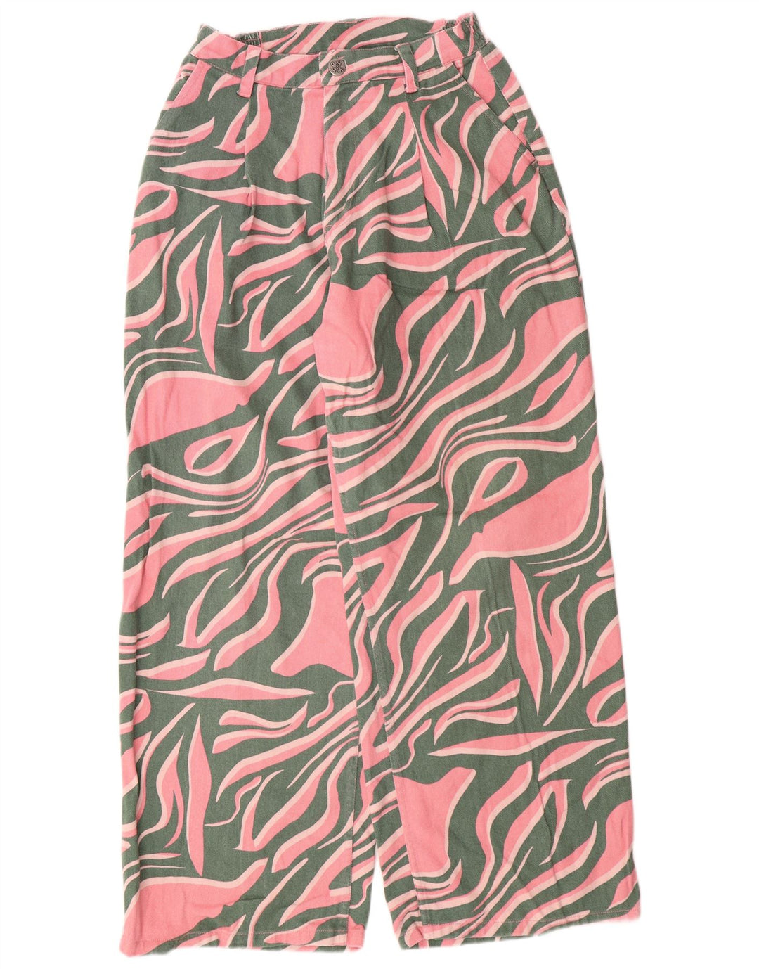 Jeans larghi da donna a vita alta Lucy & Yak W28 L29 cotone rosa con stampa animalier