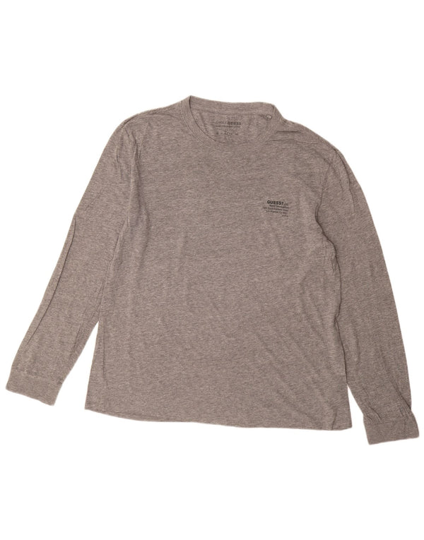 Guess Maglia da uomo vestibilità regolare a maniche lunghe in cotone chiazzato grigio largo
