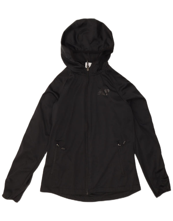Maglione con cappuccio e zip grafica da donna New Balance UK 10 piccolo poliestere nero