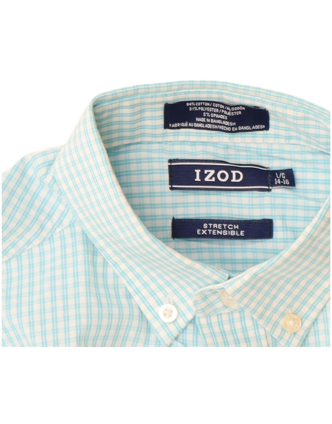 Camicia elasticizzata per ragazzi Izod 14-15 anni Large Blu in cotone a quadretti