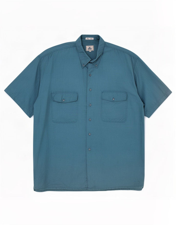 Camicia Brugi da uomo a maniche corte XL in seta blu
