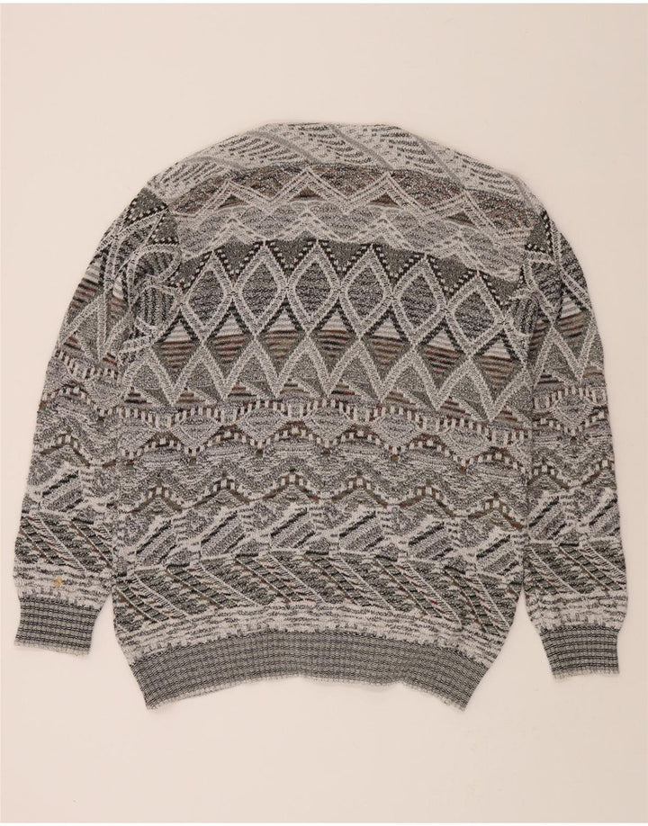 MALAGRIDA Mens Cardigan Sweater Large Grey Fair Isle Vintage Malagrida and Second-Hand Malagrida from Messina Hembry 