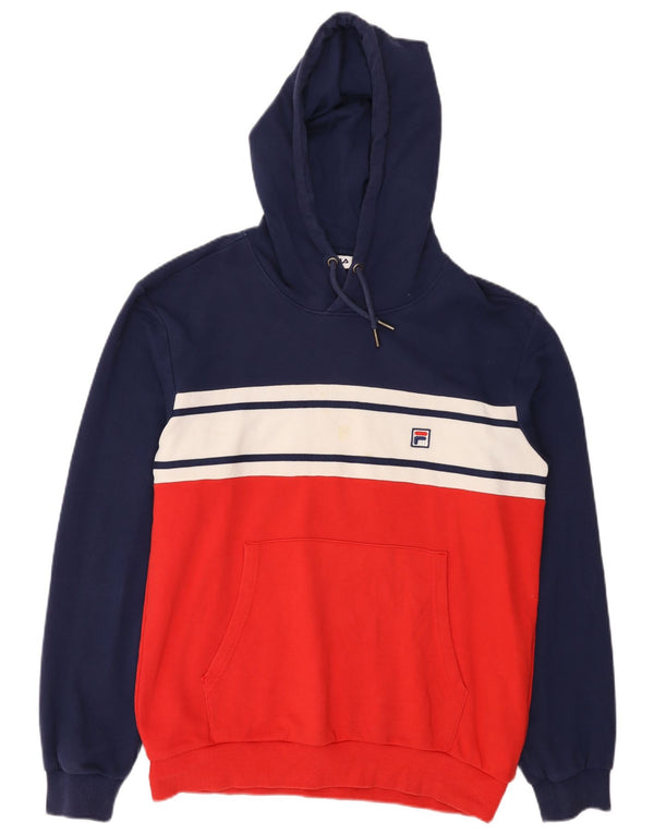 Felpa con cappuccio da uomo Fila Large in cotone color block blu navy