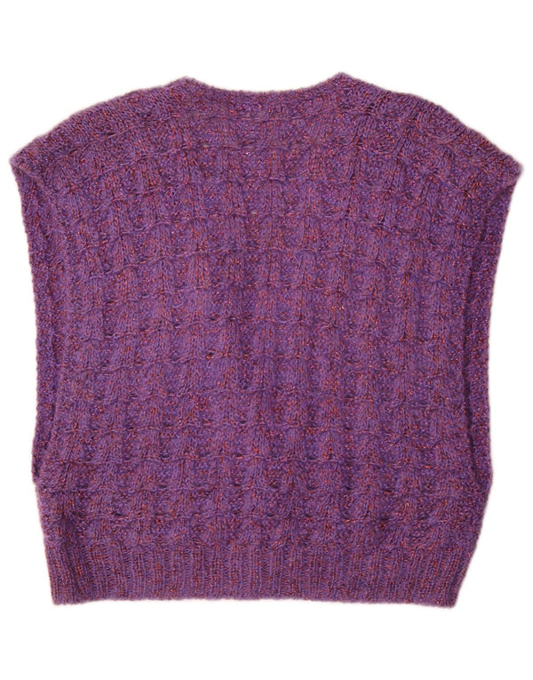Gilet lavorato a maglia da donna vintage UK 14 grande viola screziato