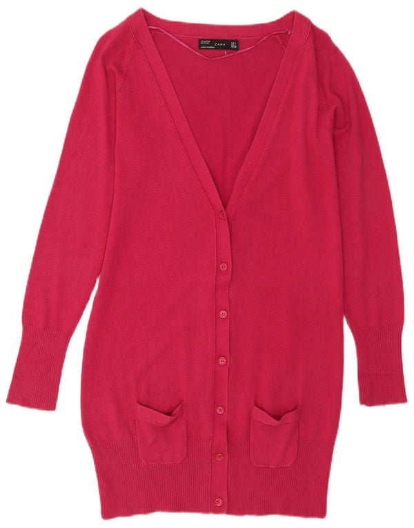 Maglione cardigan lungo da donna Zara UK 14 grande cotone rosa