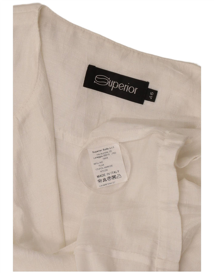 Top bolero da donna con maniche a 3/4 di qualità superiore IT 46 grande lino bianco