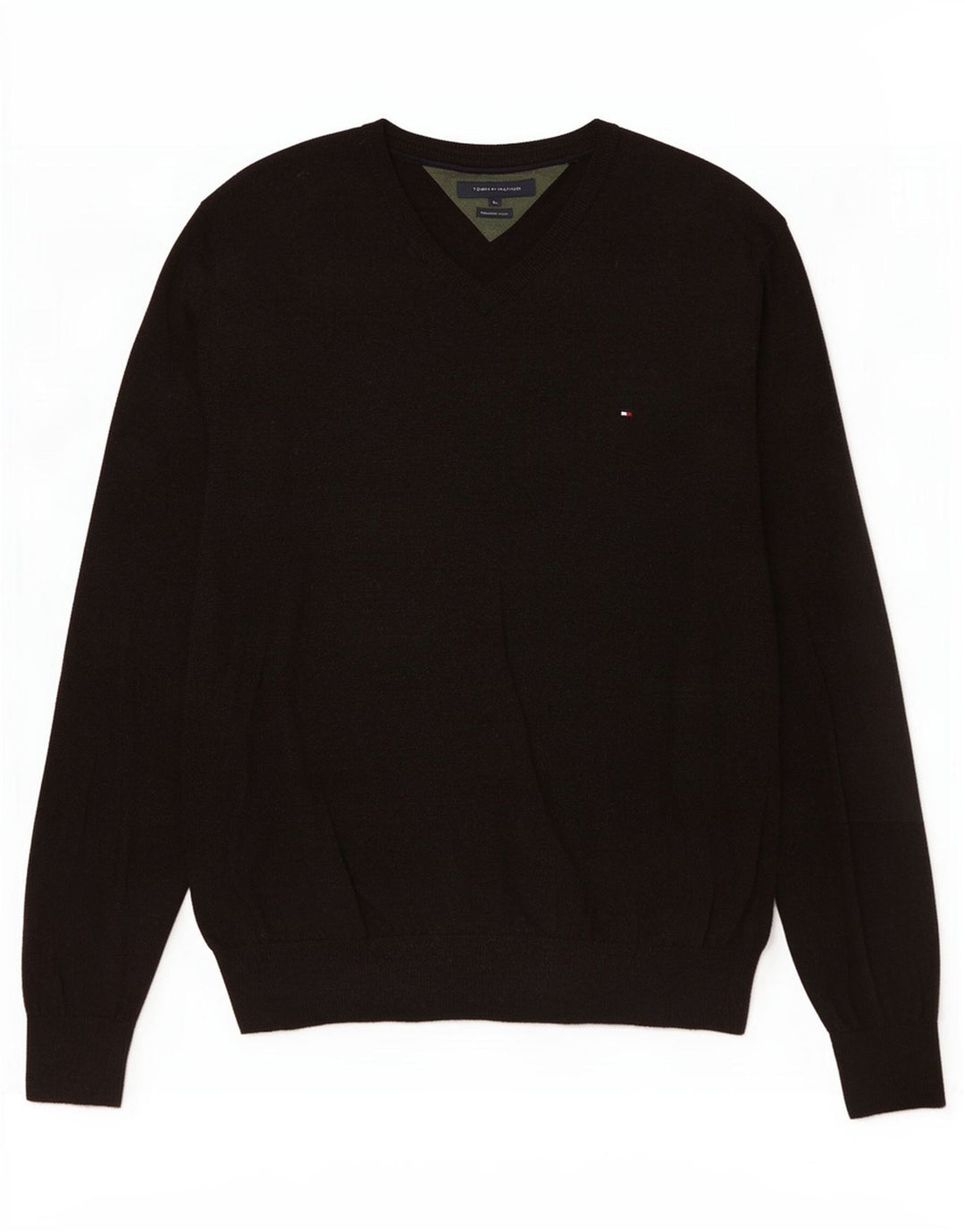 Maglione maglione con scollo a V da uomo Tommy Hilfiger XL lana d'agnello marrone