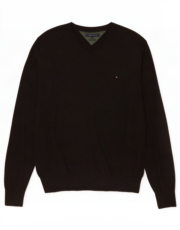 Maglione maglione con scollo a V da uomo Tommy Hilfiger XL lana d'agnello marrone