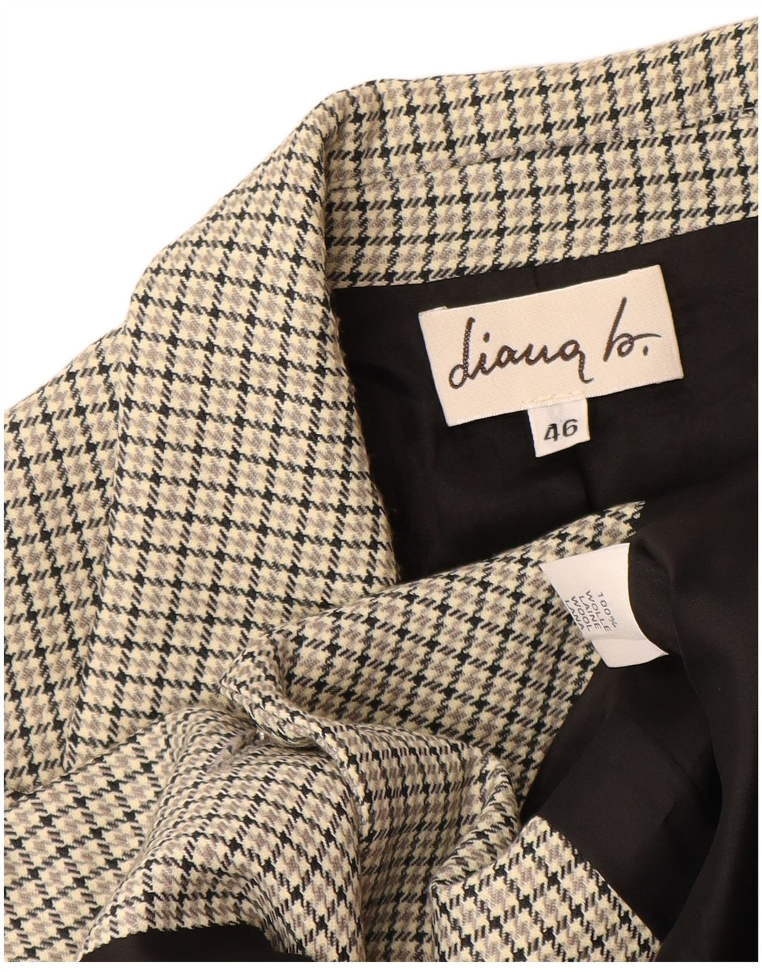 Giacca blazer da donna a 3 bottoni VINTAGE IT 46 grande lana pied de poule grigia