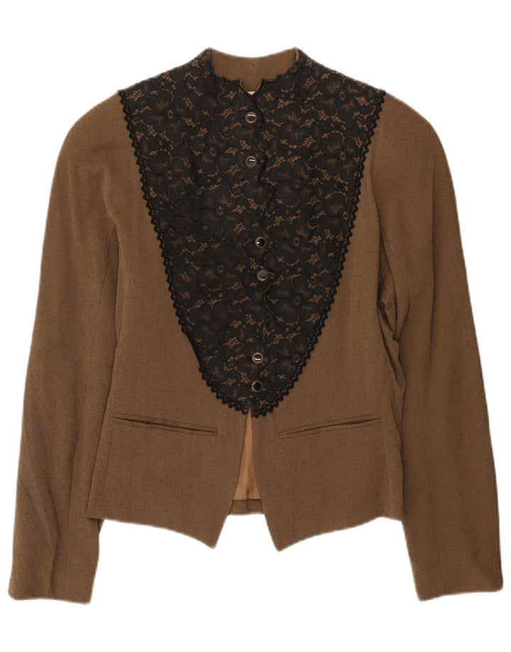 Giacca blazer vintage da donna a 6 bottoni IT 42 Viscosa floreale marrone medio