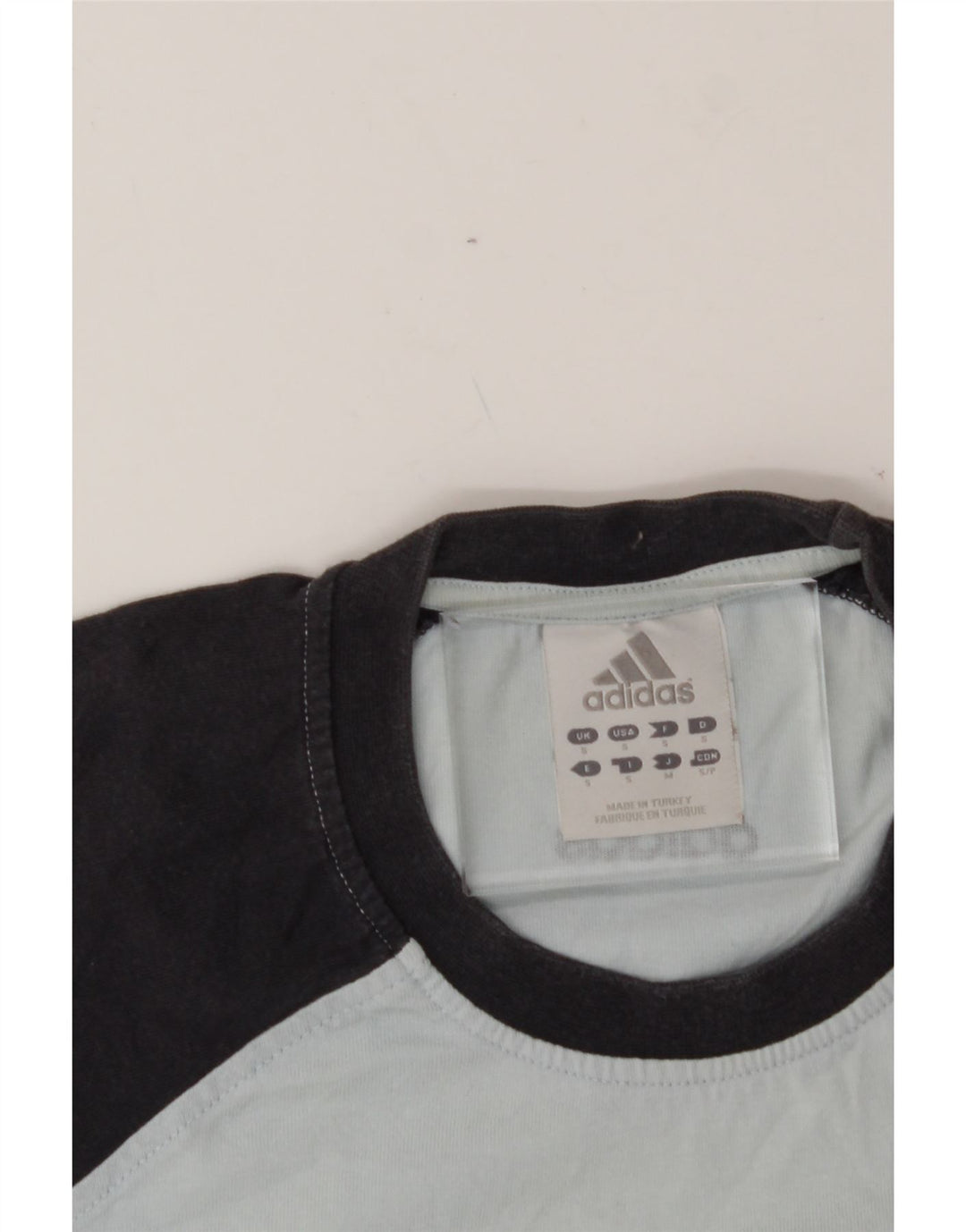 ADIDAS Mens Graphic T-Shirt Top Small Blue Colourblock Vintage Adidas and Second-Hand Adidas from Messina Hembry 