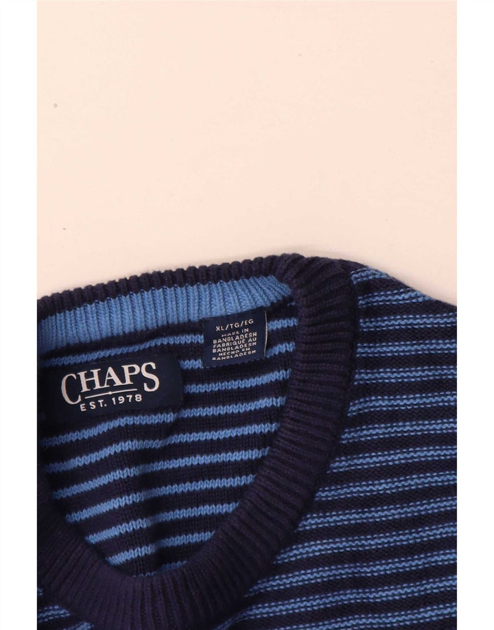 Maglione maglione girocollo da uomo Chaps XL in cotone a righe blu