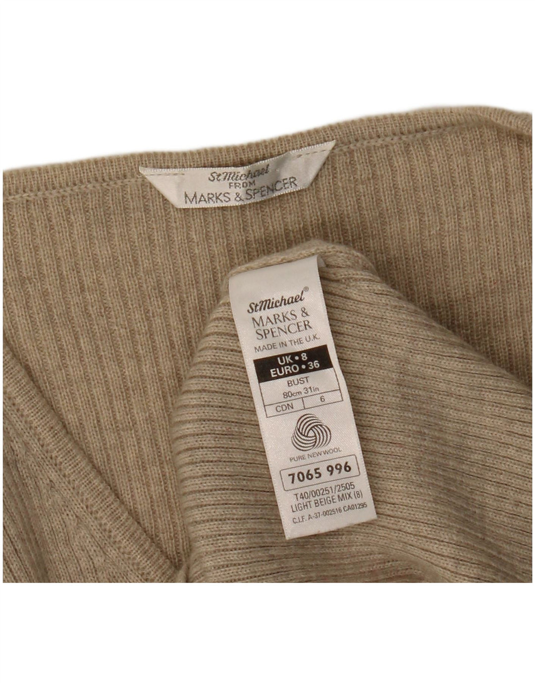 Maglione maglione con scollo a V St. Michael da donna Marks & Spencer UK 8 piccolo Beige