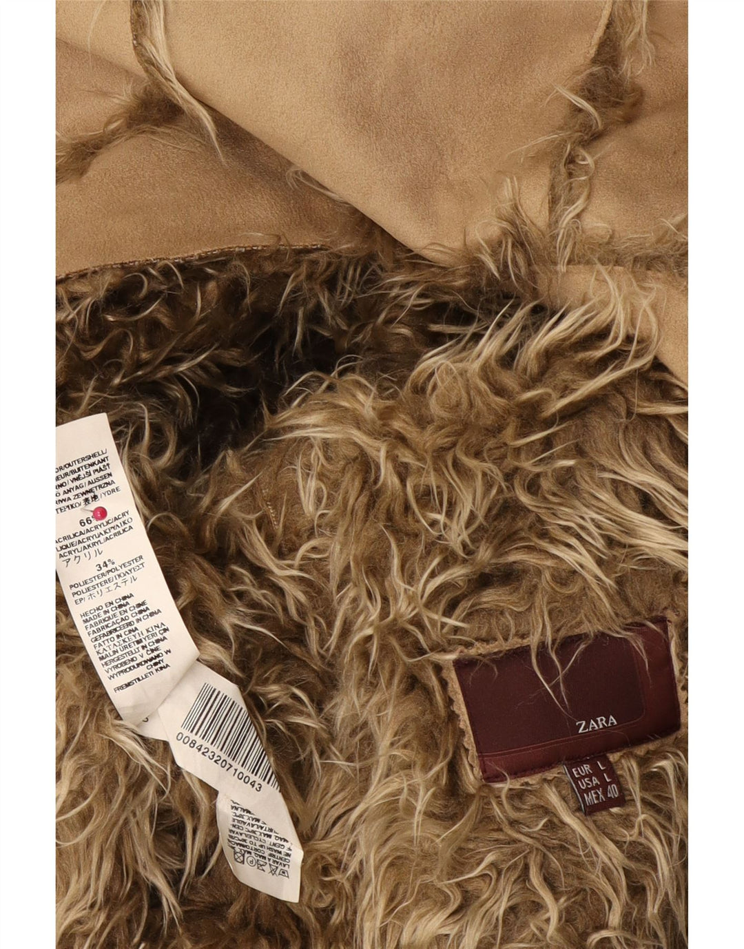 Giacca Sherpa da donna Zara UK 16 Large Beige Acrilico