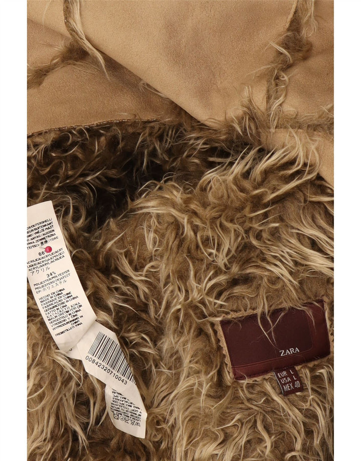 Giacca Sherpa da donna Zara UK 16 Large Beige Acrilico