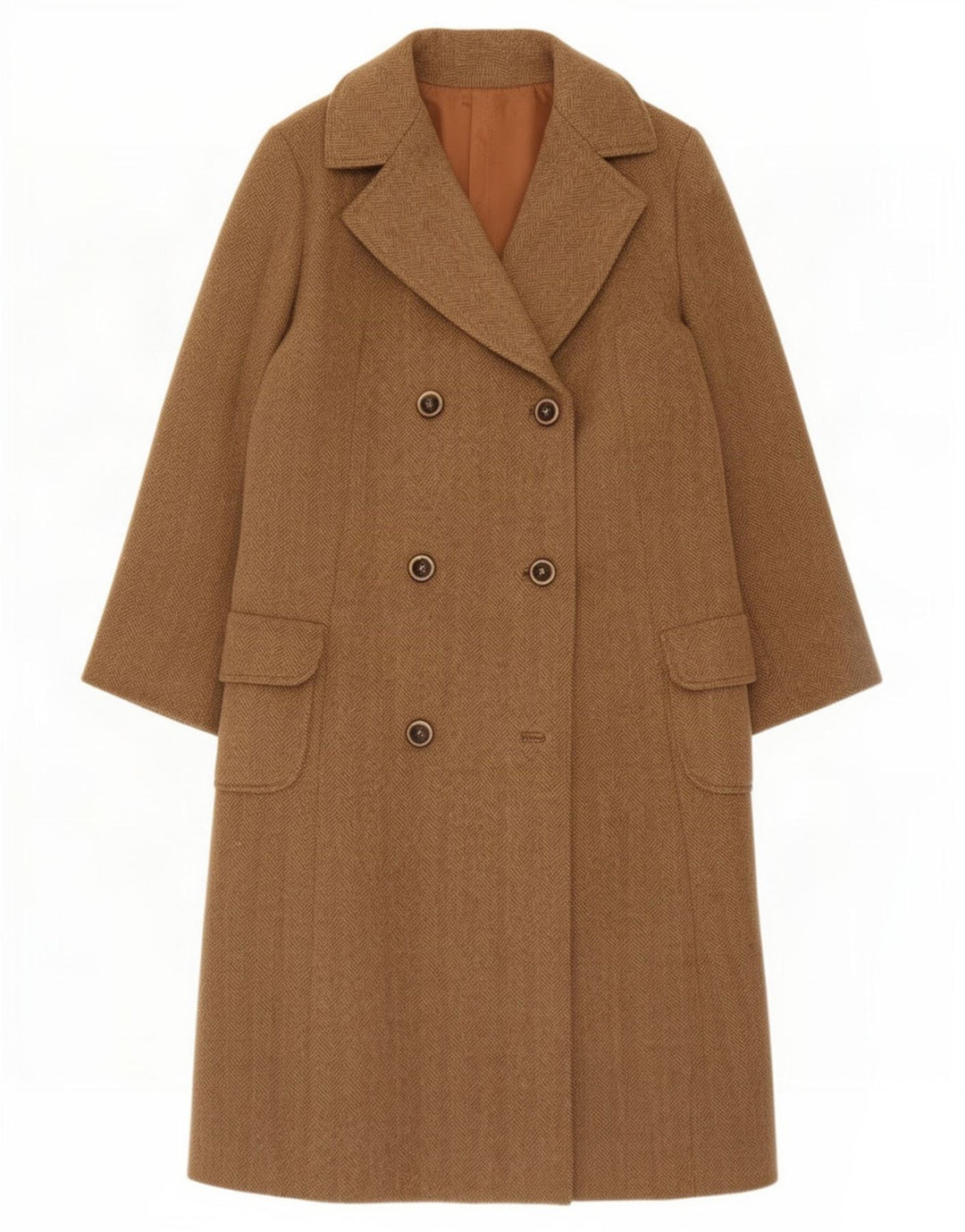 Cappotto doppiopetto vintage da donna UK 14 grande spina di pesce beige