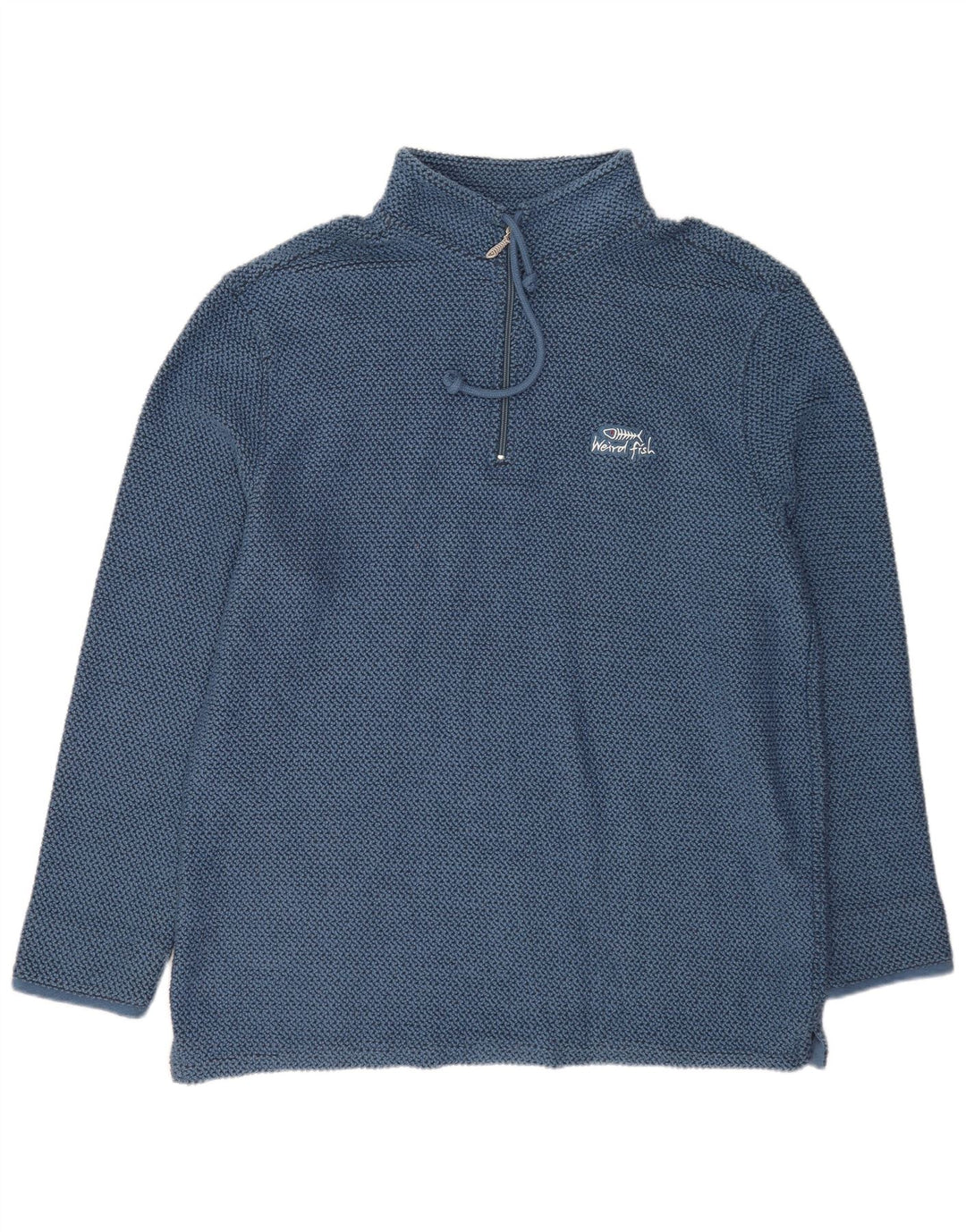 Felpa da uomo con collo con zip Weird Fish, maglione XL, cotone blu