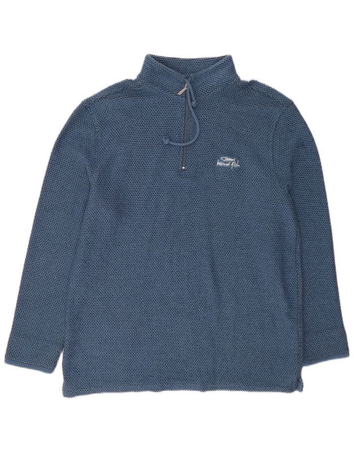 Felpa da uomo con collo con zip Weird Fish, maglione XL, cotone blu