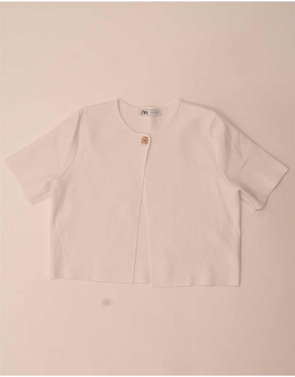 Top cardigan corto a maniche corte da donna Zara UK 18 XL bianco