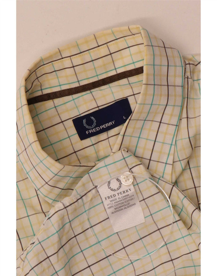 Camicia a maniche corte da uomo Fred Perry in cotone a quadri bianchi grandi
