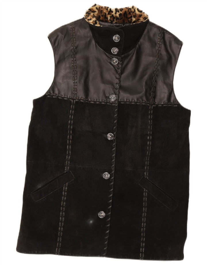 DINO' Z Womens Suede Gilet UK 14 Medium Black Leather