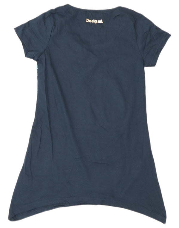 Abito tunica asimmetrico grafico per ragazze Desigual 13-14 anni in cotone blu navy