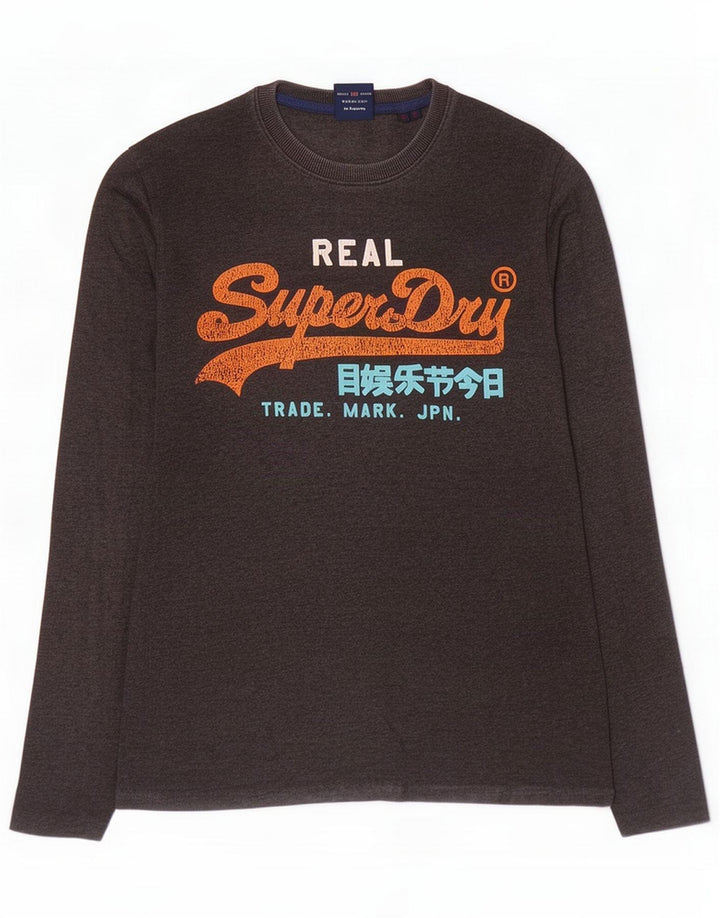 Superdry Top grafico da uomo a maniche lunghe in cotone grigio medio