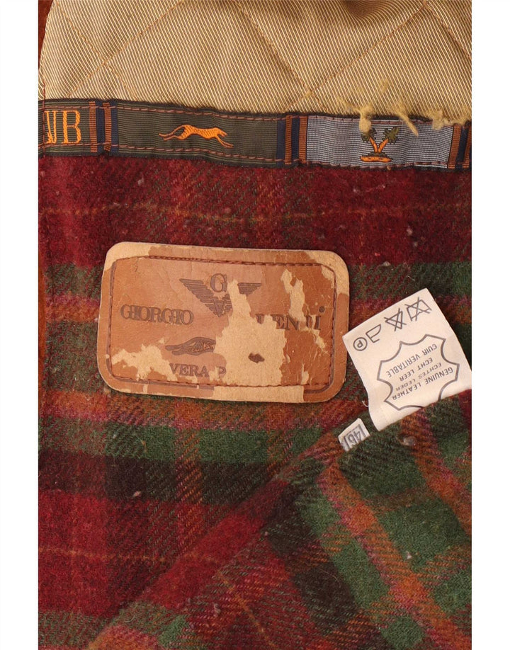 Giacca parka vintage da donna oversize in pelle scamosciata con cappuccio IT 46 grande marrone