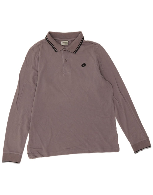 Polo da uomo a maniche lunghe Lotto Small in cotone grigio