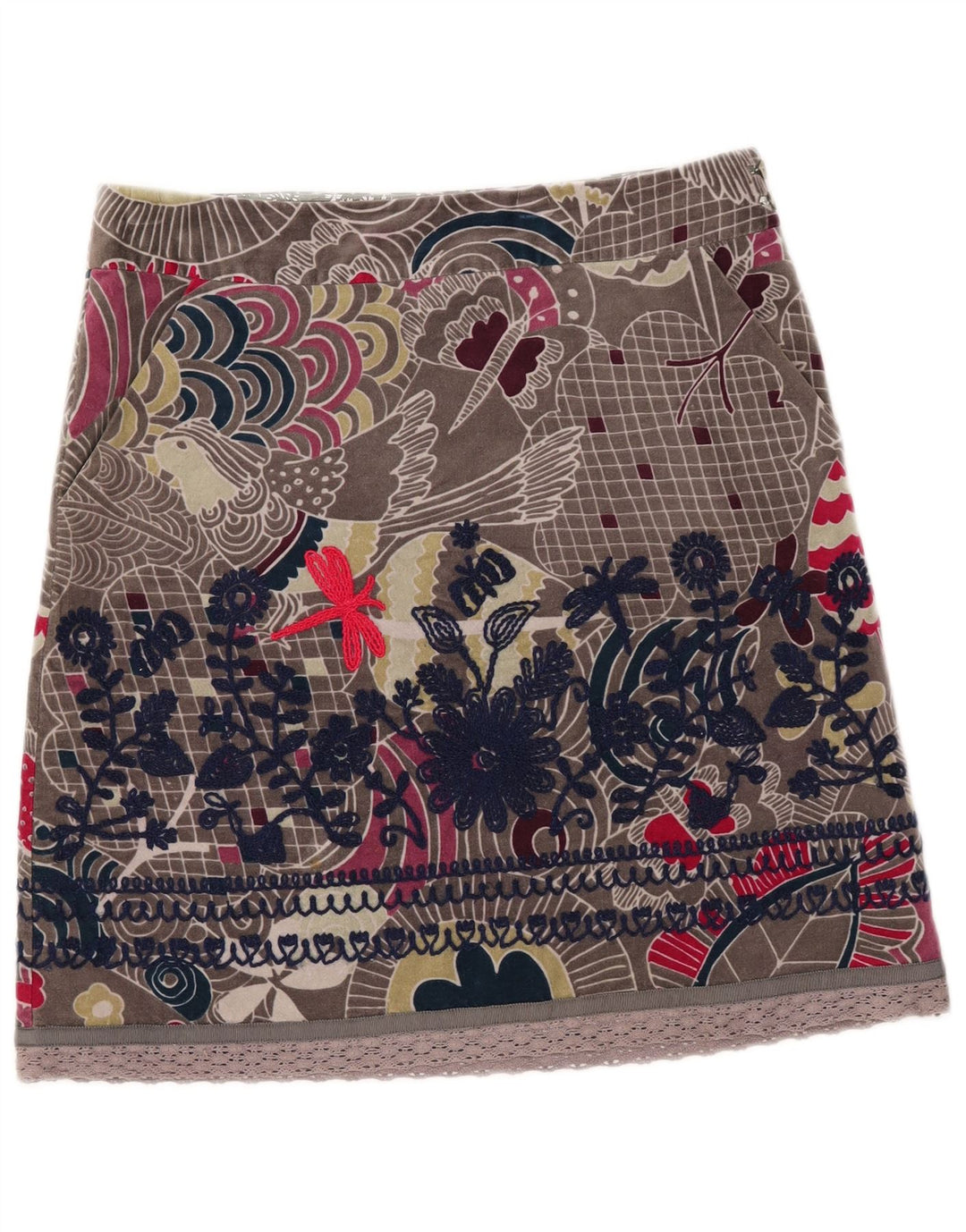 Minigonna in velluto da donna White Stuff UK 12 media W33 cotone floreale grigio