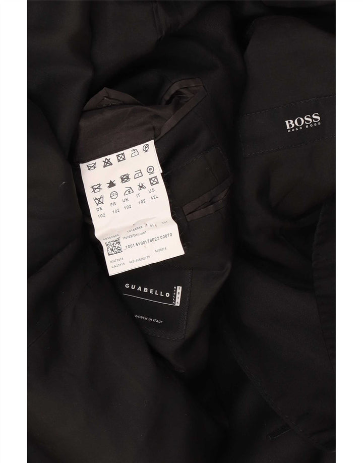Giacca blazer da uomo a 2 bottoni Hugo Boss UK 40 grande lana vergine nera